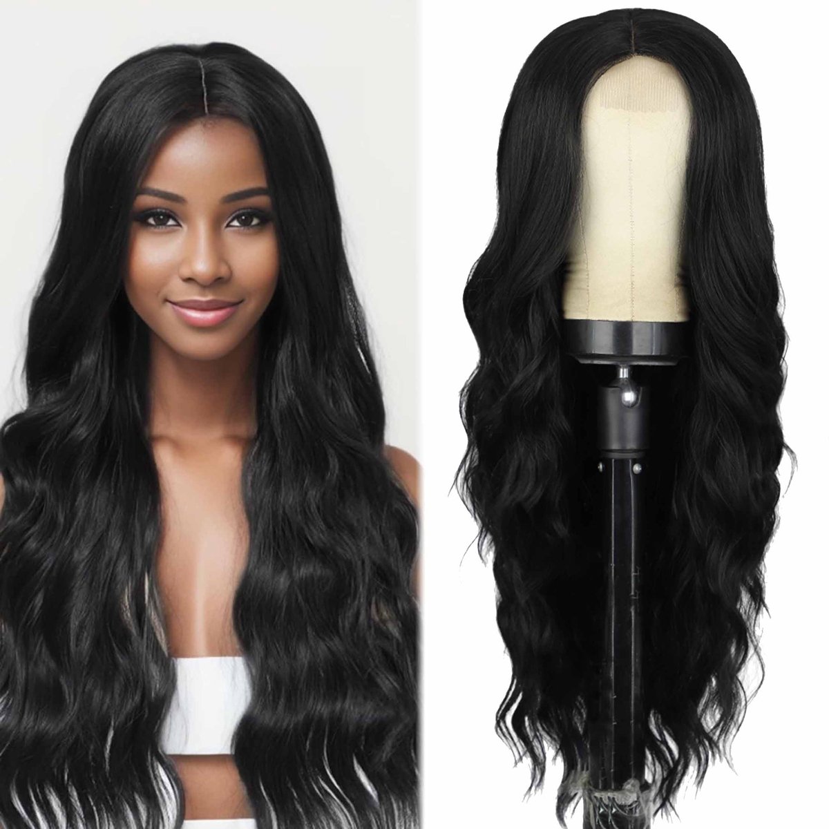 Middenscheiding Lange Golvende Krullende Pruik - Hittebestendige Synthetische Vezel met Natuurlijke Glans | Verstelbare Pruikkap voor Dagelijkse Make-up, Cosplay, Feestjes & Rollenspel